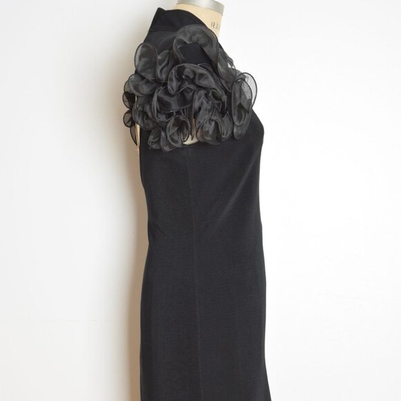 vintage 80s party dress black heart cutout backless party short prom ruffle M - Picture 7 of 11